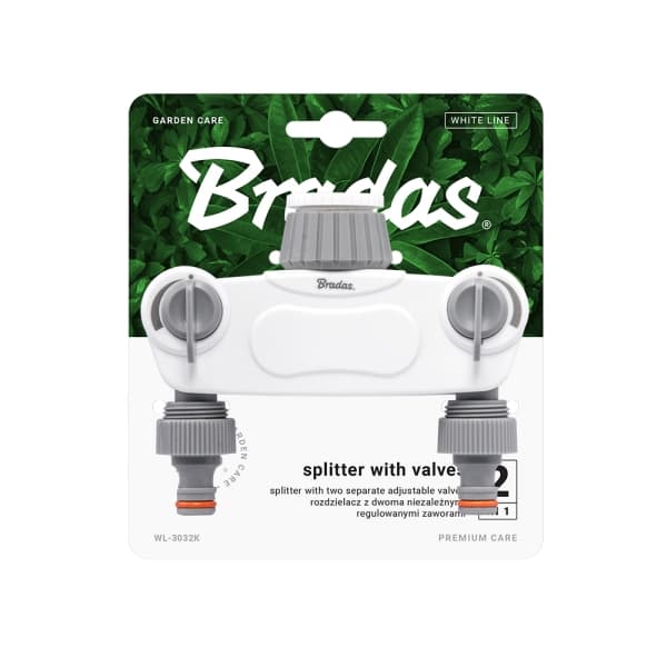 Sæt med 3 produkter. WHITE LINE SOLID 2-vejs manifold med 1 "eller 3/4" haneventiler
