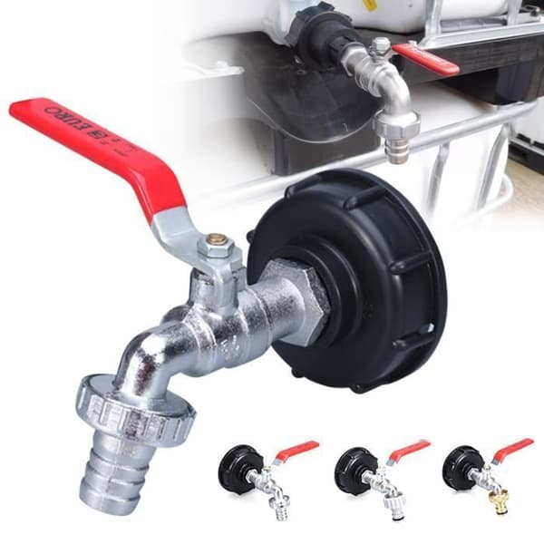 Krantank 1000L S60X6 IBC krananslutning, dräneringstankadapter, för trädgårdskran (1/2 legering kranpip)