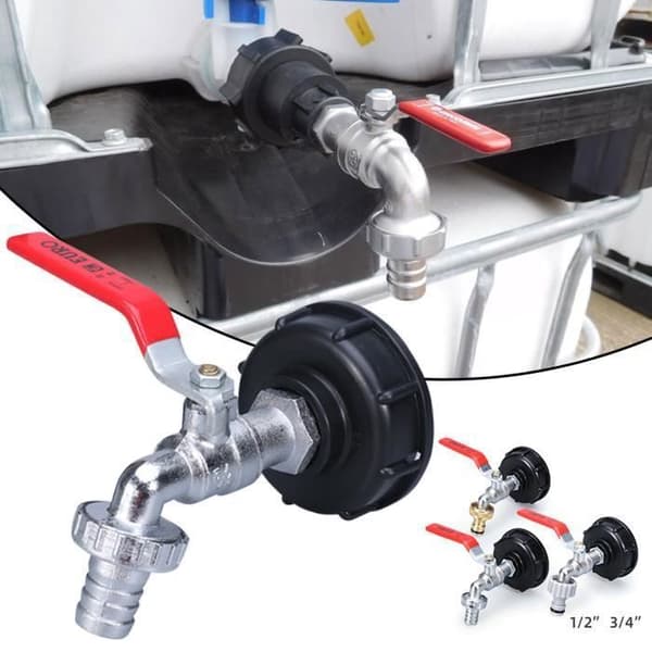 Krantank 1000L S60X6 IBC krananslutning, dräneringstankadapter, för trädgårdskran (1/2 legering kranpip)