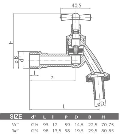 Forkromet havehane, poleret, 1/2” poleret