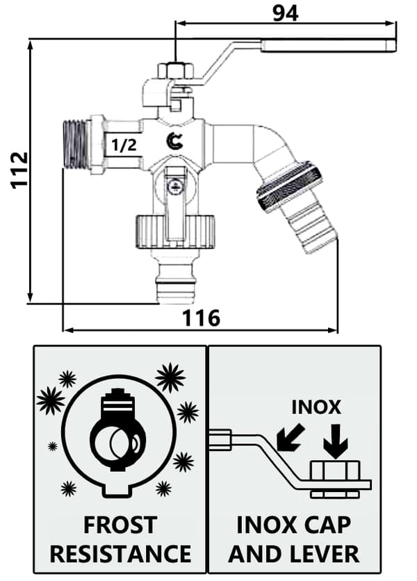 Dobbelt havehane 1/2"