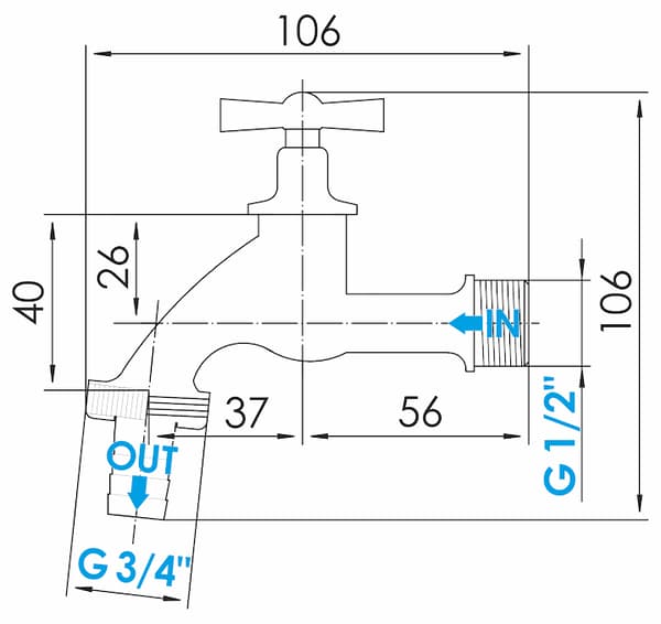 Havehane 1/2" messing paddehatteventil
