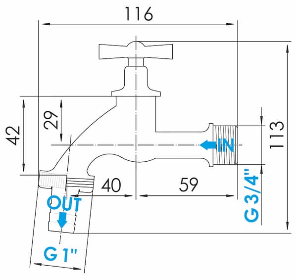 Havehaneventil 3/4" messing, svampelignende