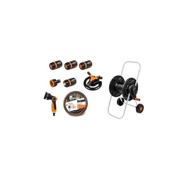 BLACK LINE slangevogn med 1/2"20m slange, pistol, sprinkler og beslag