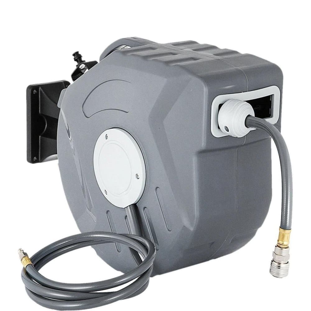 20m infällbar slangrulle, svängbar väggmonterad, auto spolning, självlagring