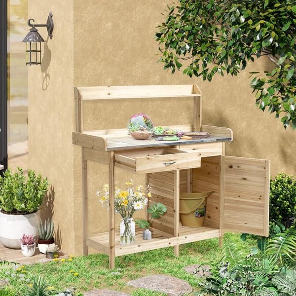 Rootz Pottebænkbord - Plantebord - Havebord - Med skuffe - Havearbejdsbord - 112 x 45 x 125 cm