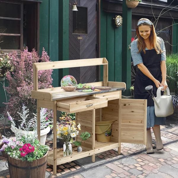 Rootz Pottebænkbord - Plantebord - Havebord - Med skuffe - Havearbejdsbord - 112 x 45 x 125 cm