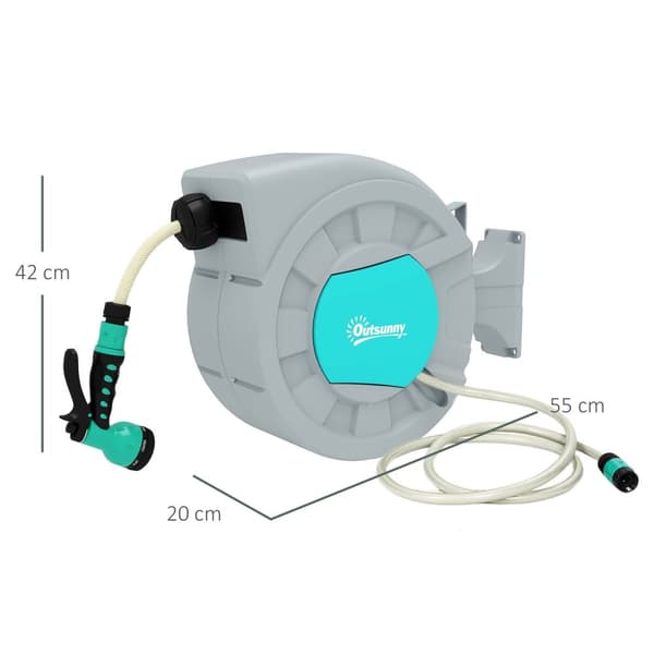 Rootz Garden Slange Holder - Wall Slose Reel - Water Slose Drum - 7 Spray Mønstre - 180 ° Rotatable - 55 cm x 20 cm x 42 cm