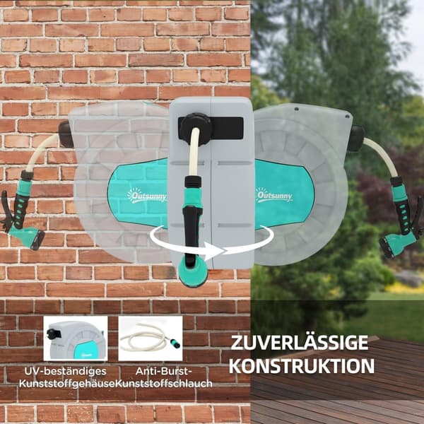 Rootz Garden Slange Holder - Wall Slose Reel - Water Slose Drum - 7 Spray Mønstre - 180 ° Rotatable - 55 cm x 20 cm x 42 cm