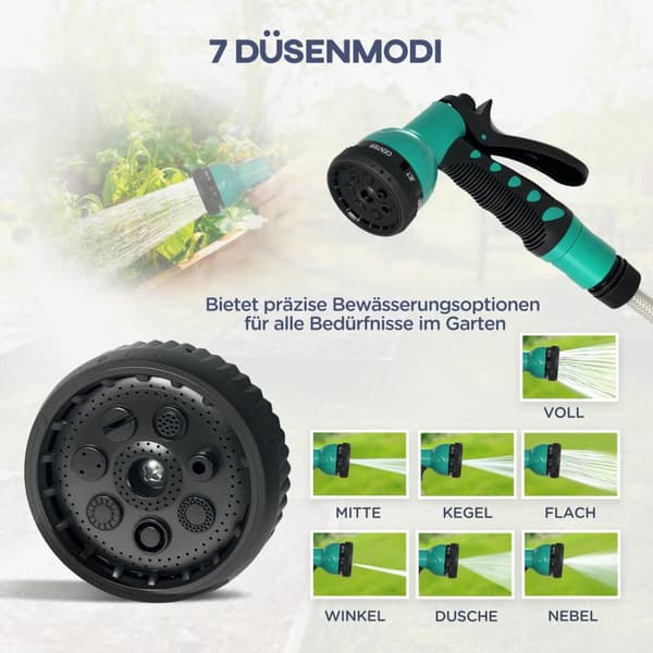 Rootz Garden Slange Holder - Wall Slose Reel - Water Slose Drum - 7 Spray Mønstre - 180 ° Rotatable - 55 cm x 20 cm x 42 cm