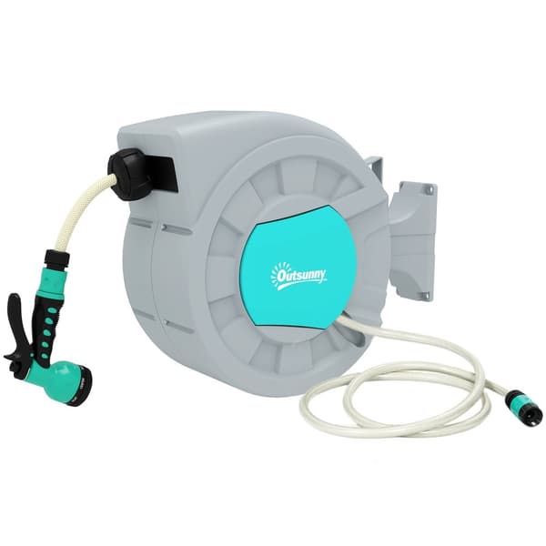 Rootz Garden Slange Holder - Wall Slose Reel - Water Slose Drum - 7 Spray Mønstre - 180 ° Rotatable - 55 cm x 20 cm x 42 cm