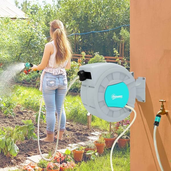 Rootz Garden Slange Holder - Wall Slose Reel - Water Slose Drum - 7 Spray Mønstre - 180 ° Rotatable - 55 cm x 20 cm x 42 cm