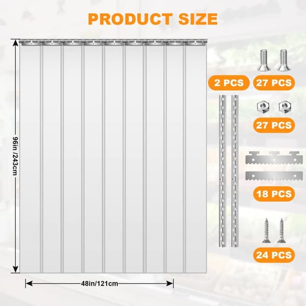 Vindbeskyttende PVC-stribegardin, energieffektiv, klar synlighed,121x243cm 9STK