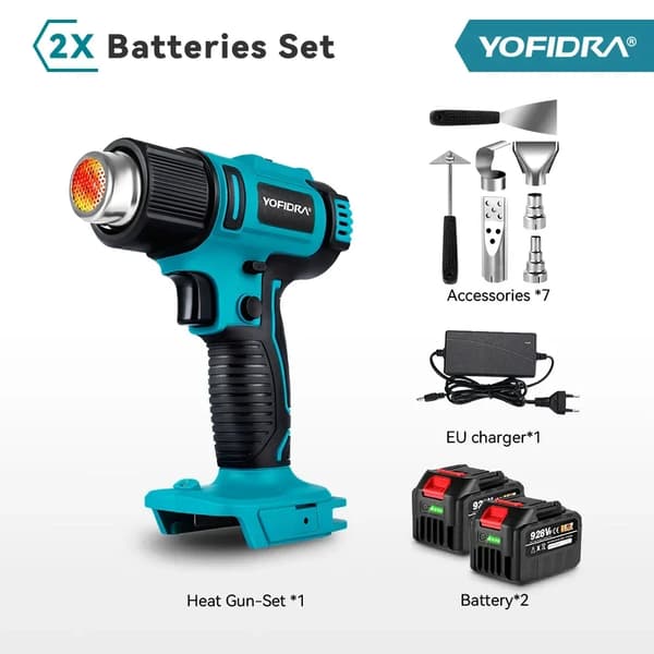 Varmepistol, 550℃ temperatur, 2500W effekt,Med 2 928VF Batteri, 2000W & Over