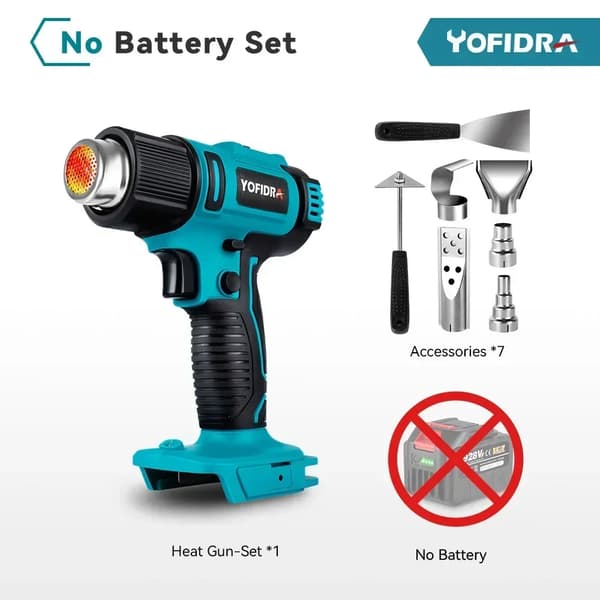 Varmepistol, 550℃ temperatur, 2500W effekt,Ingen batteri, 2000W og derover