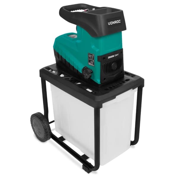 VONROC Kompostkværn - 2800W | Lydsvag induktionsmotor | Flishugger Ø45mm | Inkl. 60L opsamlingsbeholder & skubbepind