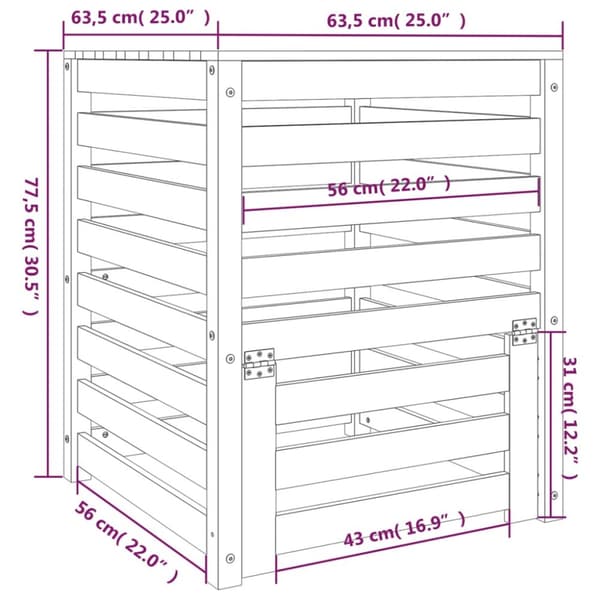 vidaXL Komposti valkoinen 63,5x63,5x77,5 cm täysi mänty -  Kompostorit
