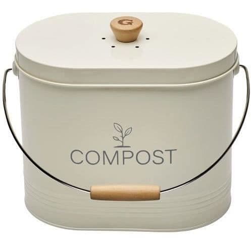 Oval kökskompost i metall med filter 7 liter beige