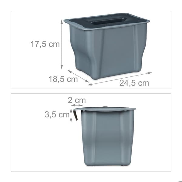 Relaxdays Kompostbehållare för köket, 5 liter, med lock, att hänga upp, i plast, grå