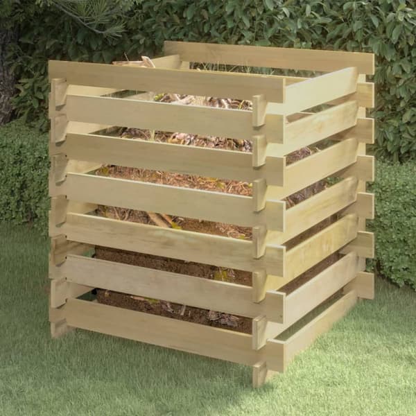 Ribbad trädgårdskompost 90x90x90 cm impregnerad furu