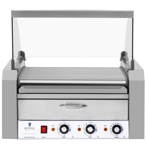 Rullagrilli kannella ja lämmityslaatikolla sämpylöitä varten 20 HotDog-makkaraa 2600W 230V Royal Catering