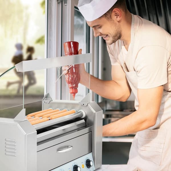 Rullegrillvarmer til hotdogs med skuffe og låg - 5 ruller