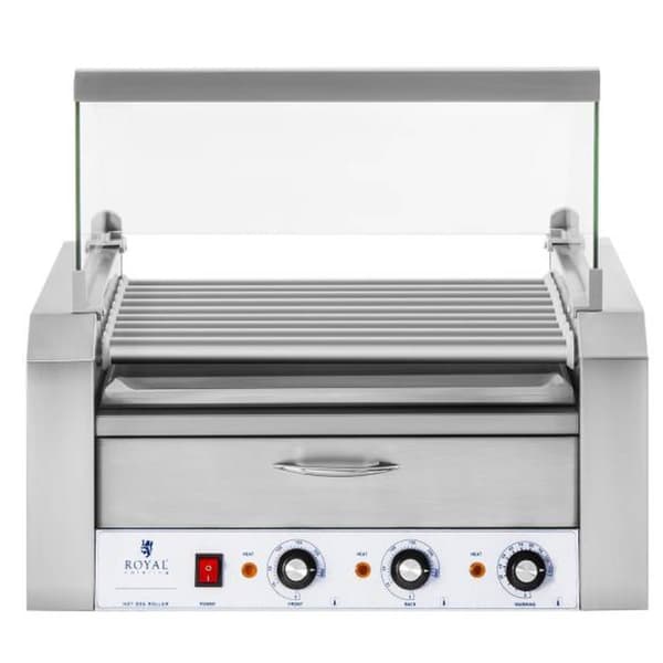 Rullrullgrill med lock och värmelåda för bullar 16 HotDog korvar 2200W 230V Royal Catering