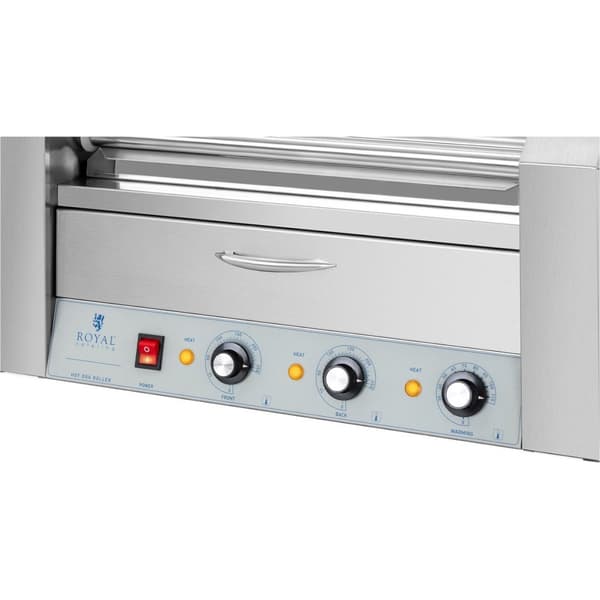 Rullgrillvärmare för korv med låda och lock - 7 rullar