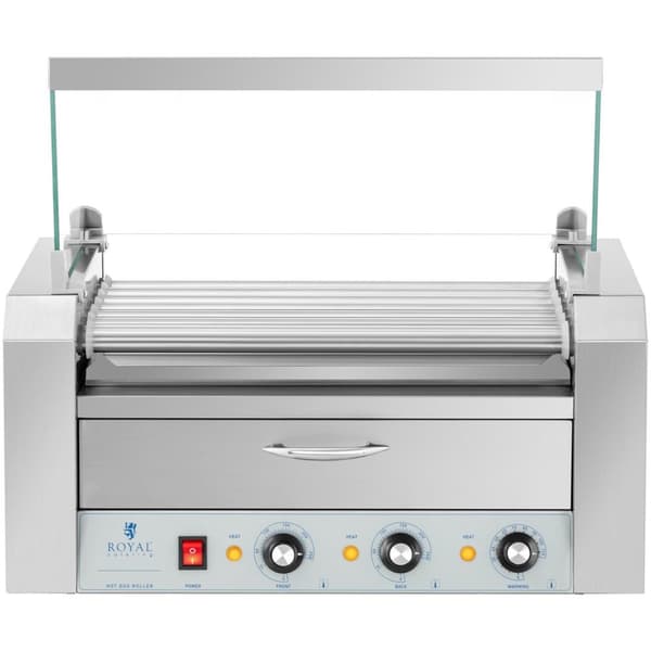 Rullgrillvärmare för korv med låda och lock - 7 rullar