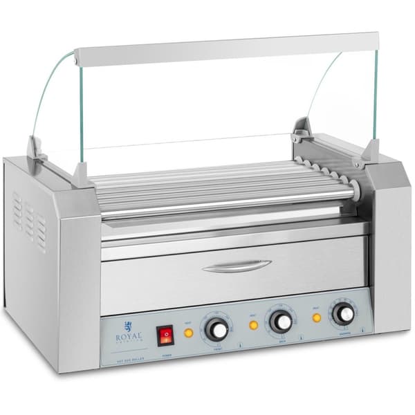 Rullgrillvärmare för korv med låda och lock - 7 rullar
