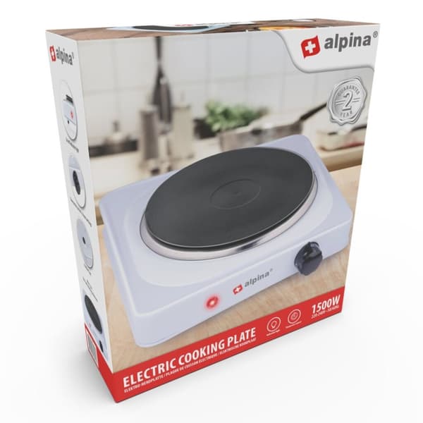 Alpina 1-brännare elektrisk häll 1500W svart/vit
