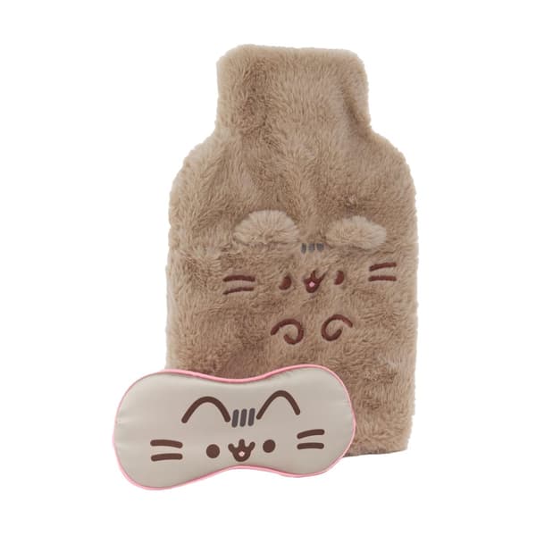 Pusheen Womens/Ladies Hot Water Bottle And Eye Mask Set (Pack Of 2) Brown/Grey/Pink One Size