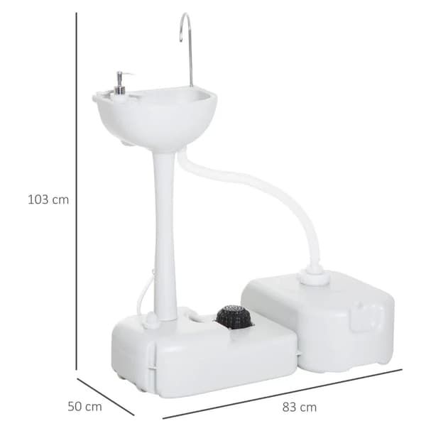 Rootz bærbar campingvask med opsamlingsbeholder - Sæbedispenser - 17L vandtank - Håndvask - Mobil - Lysegrå - 83cm x 50cm x 103cm