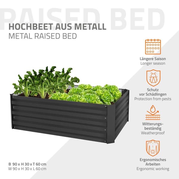 Högbädd 90x60x30 cm antracit metall ML design