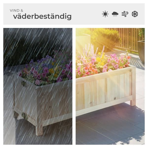 Hopfällbar odlingslåda Blomster 30L inkl. bäddfolie, 70x30x25cm - brun