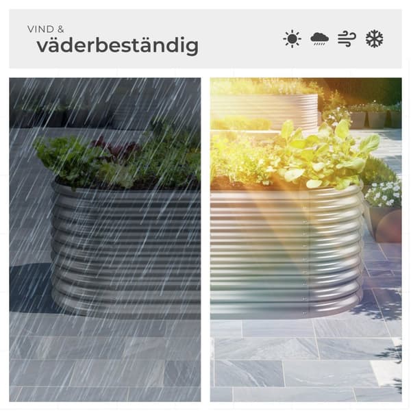 Odlingslåda Flormma i galvaniserat stål 1257 L, 200x100x80cm - silver