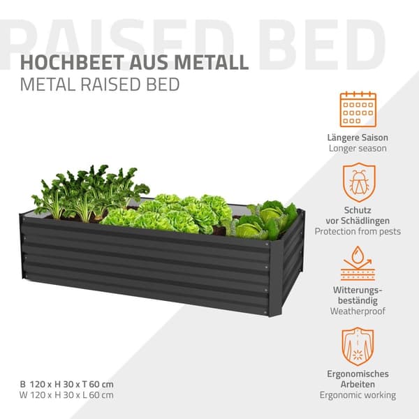 ML-Design sæt med 4 højbede i metal, 120x60x30 cm, 200 liter, antracit, vejrbestandig, rustbestandig, udendørs, plantebed plantekasse blomsterkasse