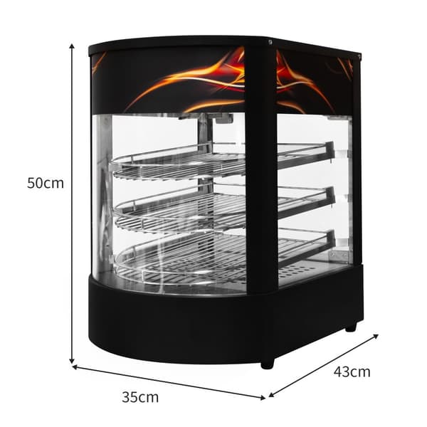 Matvärmare Uppvärmd Pizzadisplay Glasskärm Kommersiell Varm Mat Pizza Paj Svart Stål Elektrisk 30 - 85°C Temperatur 3-hyllplan Trådhyllor GRATIS Tång