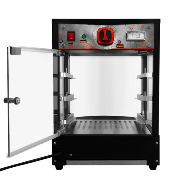 Matvärmare Uppvärmd Pizzadisplay Glasskärm Kommersiell Varm Mat Pizza Paj Svart Stål Elektrisk 30 - 85°C Temperatur 3-hyllplan Trådhyllor GRATIS Tång