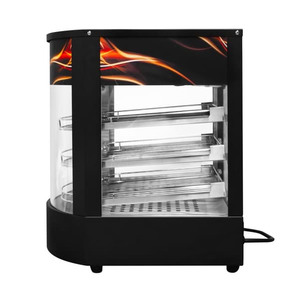Matvärmare Uppvärmd Pizzadisplay Glasskärm Kommersiell Varm Mat Pizza Paj Svart Stål Elektrisk 30 - 85°C Temperatur 3-hyllplan Trådhyllor GRATIS Tång