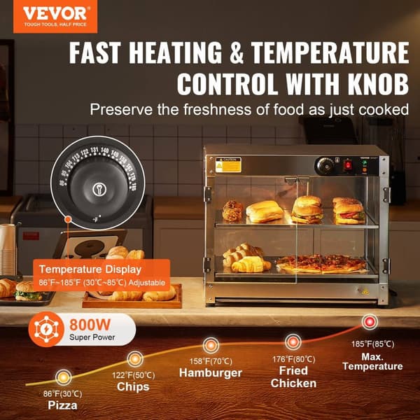 Kommersiel madvarmer, 800W opvarmning, 58L kapacitet, temperaturinterval 30℃~85℃