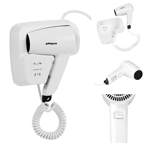 Vägghängd hotellpoolhårtork, vit, 1200W Physa SICCO