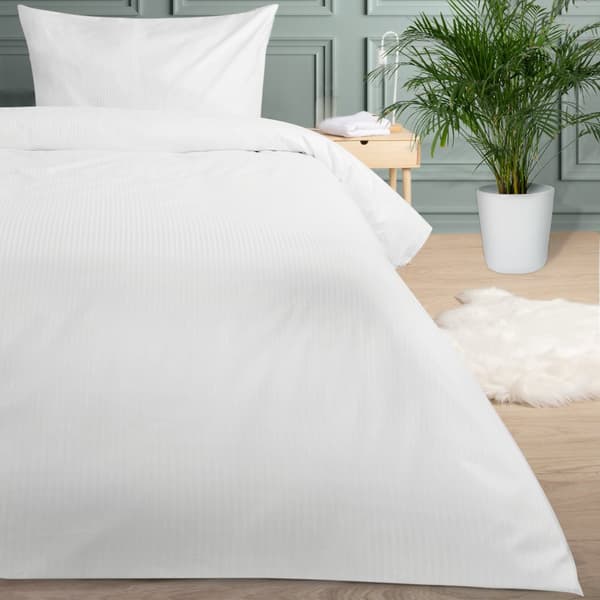 Hotel dynebetræk med overlap STRIBER 4mm hvid/140x200