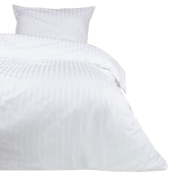 Hoteldynebetræk med overlap STRIBER 2cm hvid/140x200