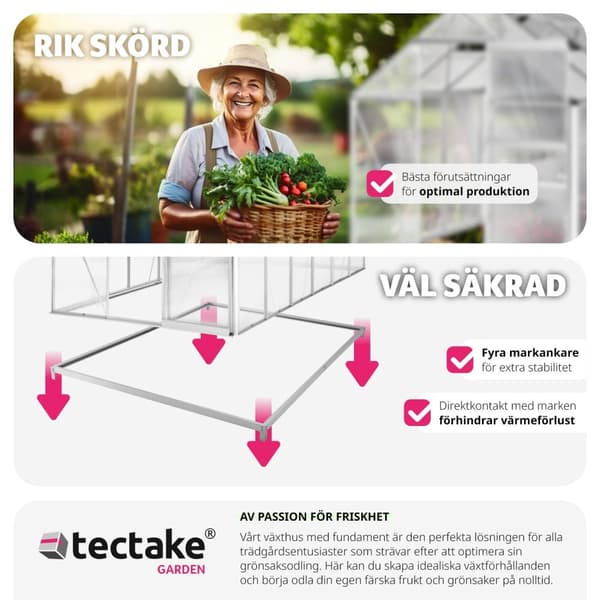 Växthus av aluminium med fundament, 185x375x195cm - transparent