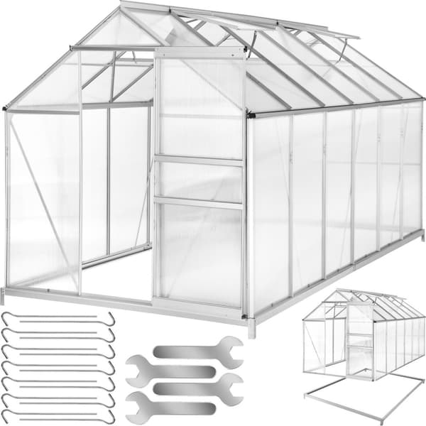 Växthus av aluminium med fundament, 185x375x195cm - transparent