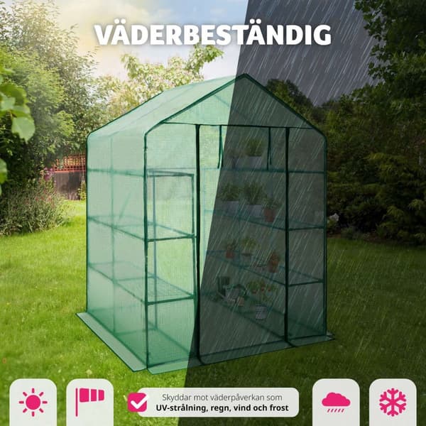 Växthus med presenning, fyrkantig bas 143x143x195cm, Trädgårdsväxthus drivhus - grön