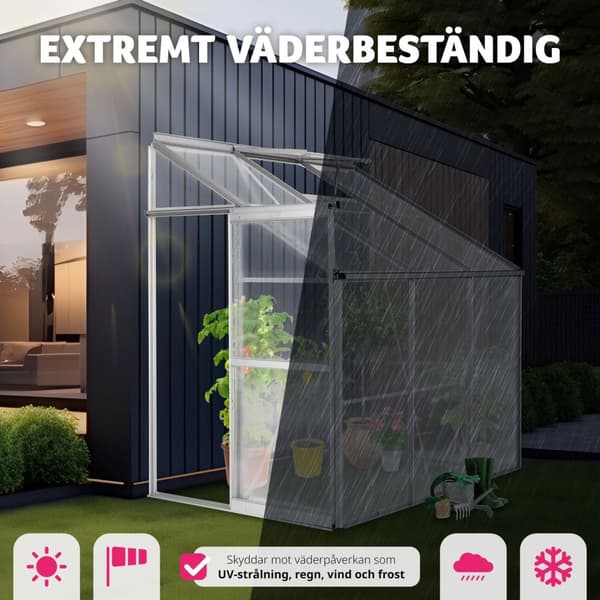 Väggväxthus av aluminium utan fundament 192x128x202cm - transparent