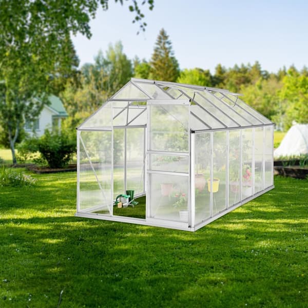 Drivhus af aluminium med fundament, 185x375x195cm - gennemsigtig