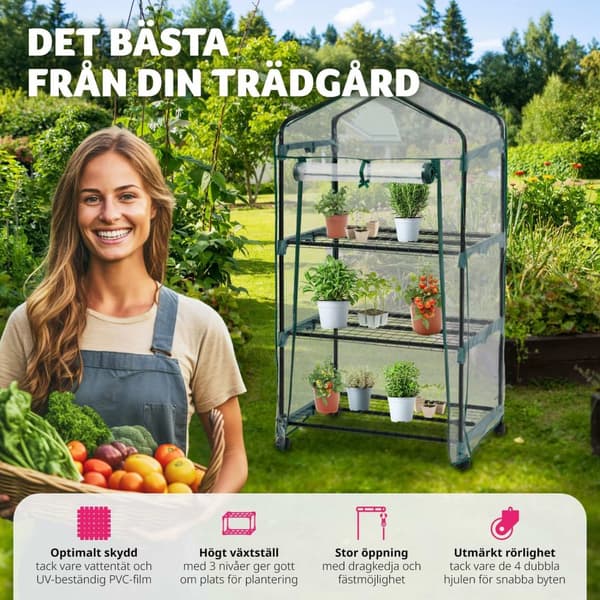 Mobilt växthus med 3 hyllplan 69x49x133cm - transparent